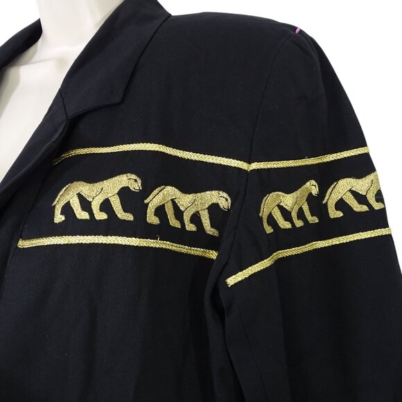 Vtg Stephanie Queller Black Blazer Jacket Women Size 10 Embroidered Rayon Wool - Picture 3 of 11